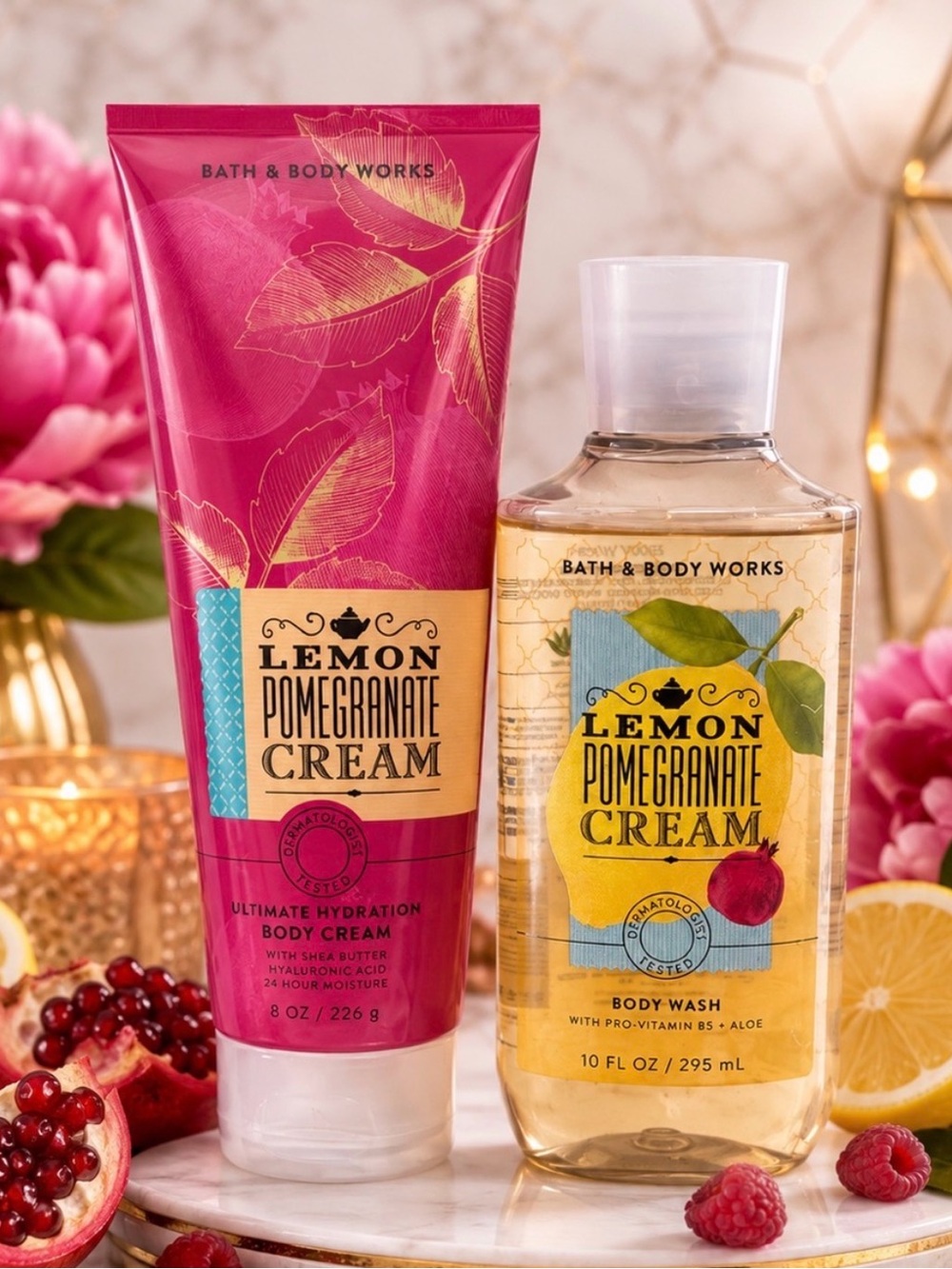 Bath & Body Works Lemon Pomegranate Cream Body Cream & Body Wash - Pink & Yellow